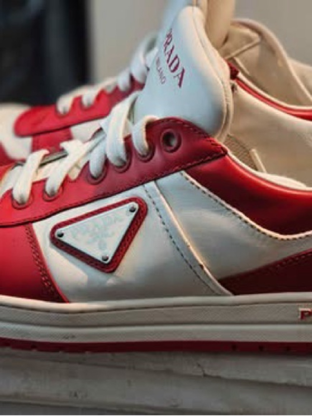 Prada White and Red Low-Top Sneakers - Picture 3 of 5